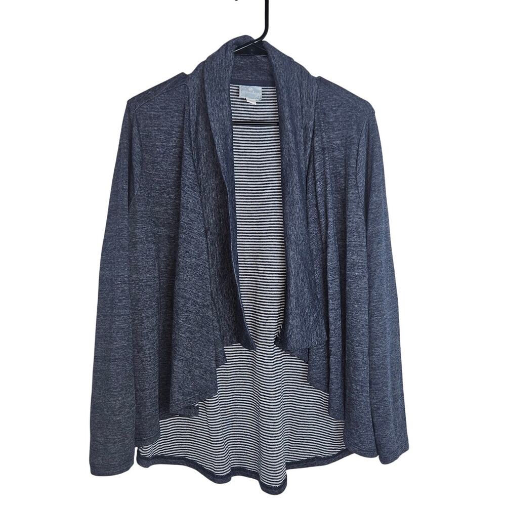 Sunday Heathered Blue Draped Cardigan with Striped Detail Inside- Size Large